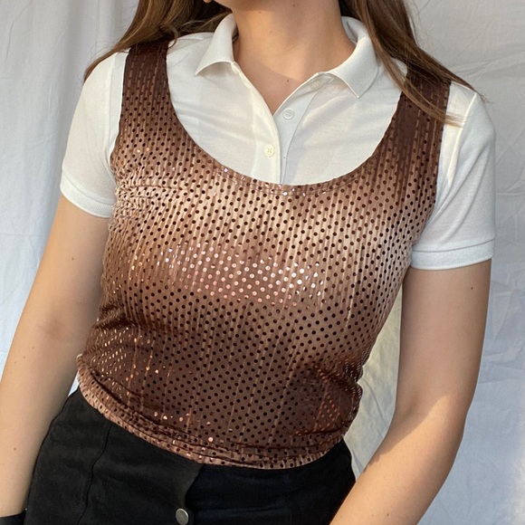 Ombre sparkly sleeveless shirt brown cream vintage - Picture 2 of 8